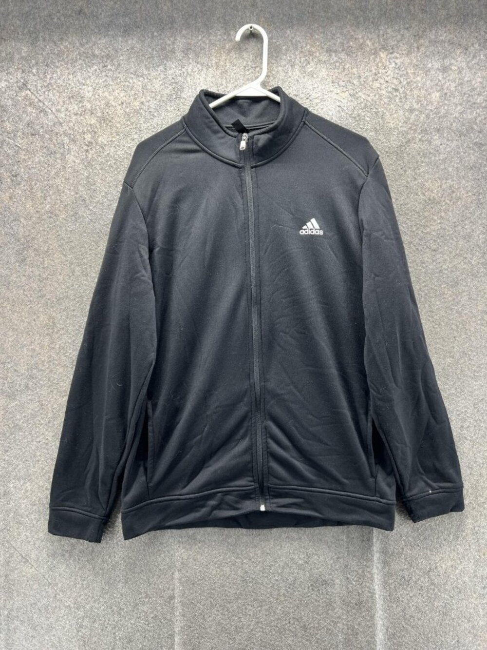 Adidas Track Jacket Mens Large Black Full Zip Fleece Golf Athletic Training